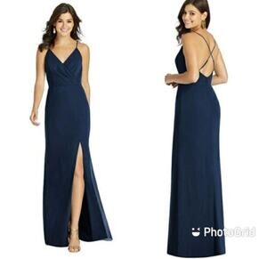 Thread Criss Cross Back Chiffon Mermaid Dress Midnight Navy Blue Size 12 NWT